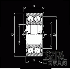 角接觸球軸承 30/8-B-2Z-TVH, 雙列，雙側間隙密封，接觸角 α = 25°
